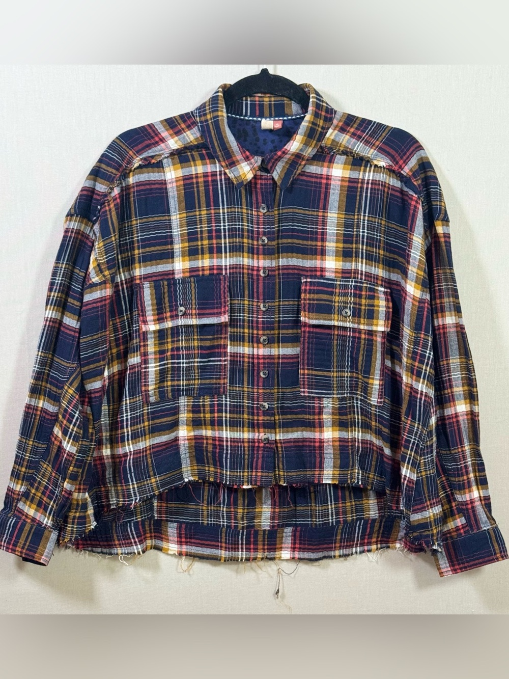 Anthropologie Pilcro Cropped Plaid Oversized Flannel Shirt XS